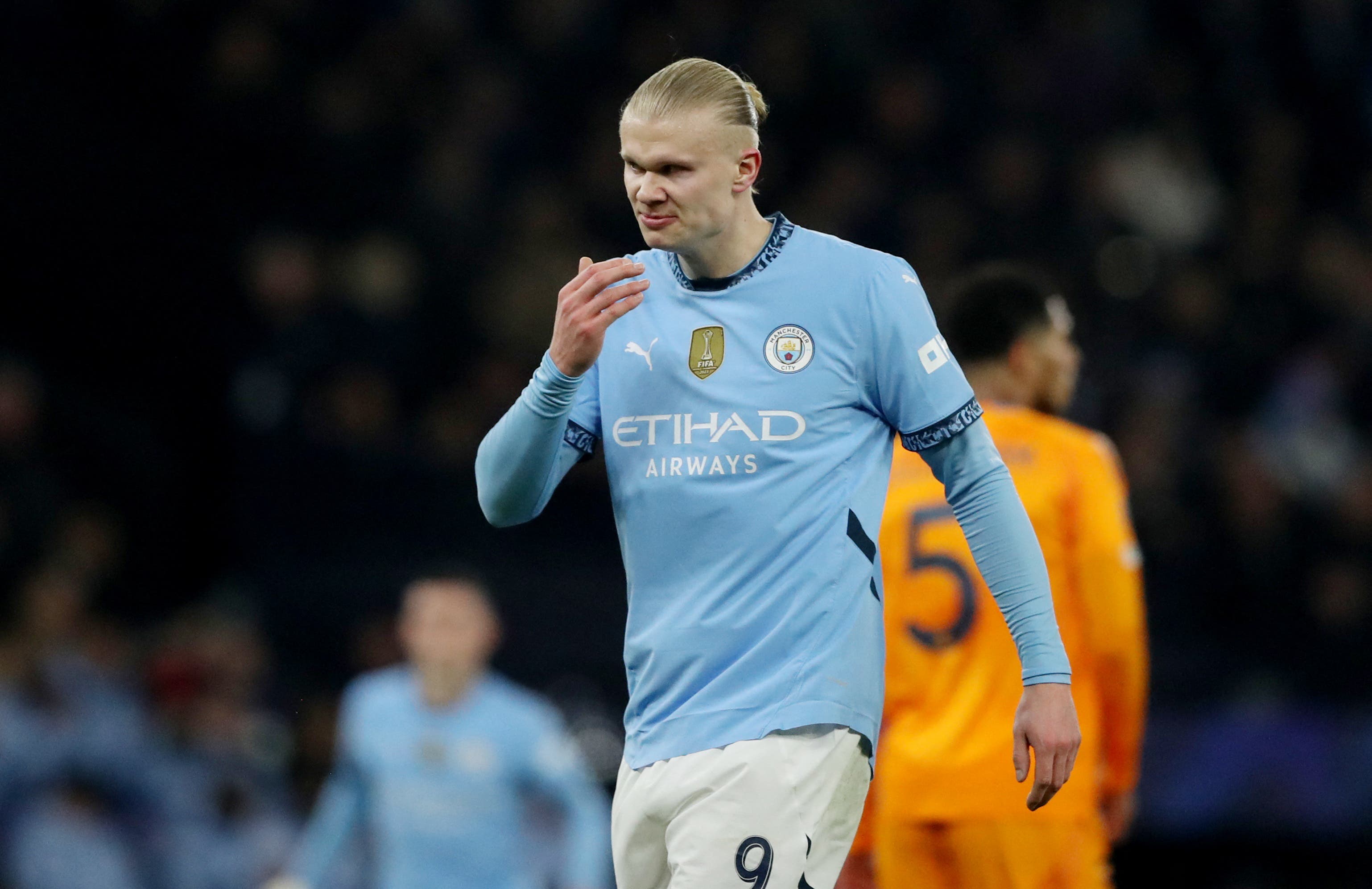 Manchester City's Erling Haaland reacts